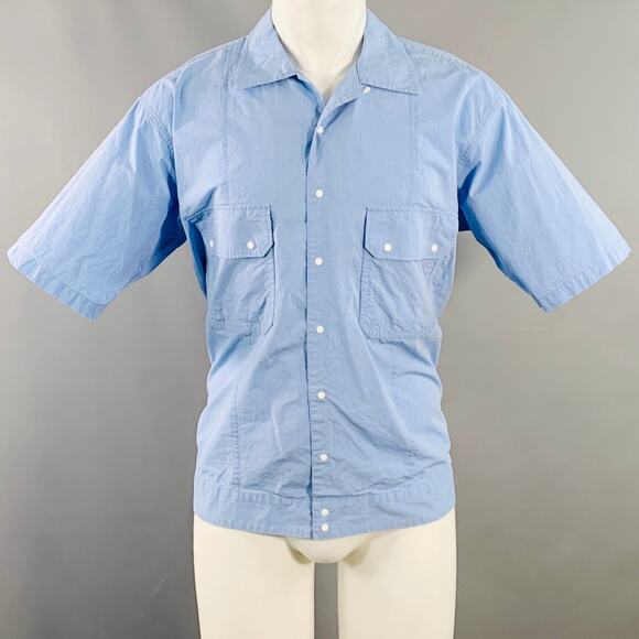 F/CE Size S Blue Cotton Blend Two Pockets Snaps Oversized Short Sleeve Shirt - Picture 1 of 6